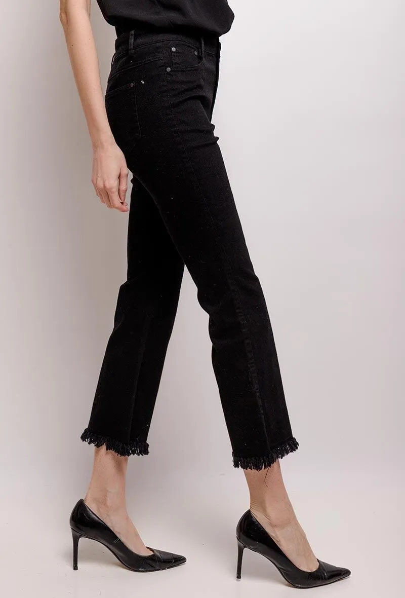 Flared pants with raw edges