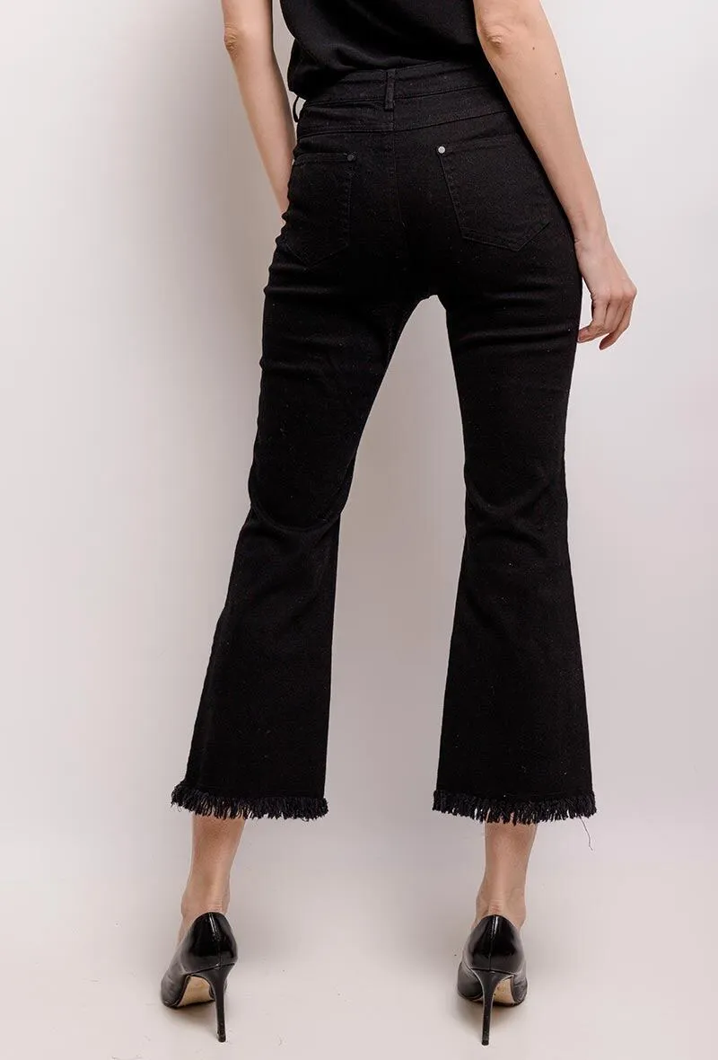 Flared pants with raw edges