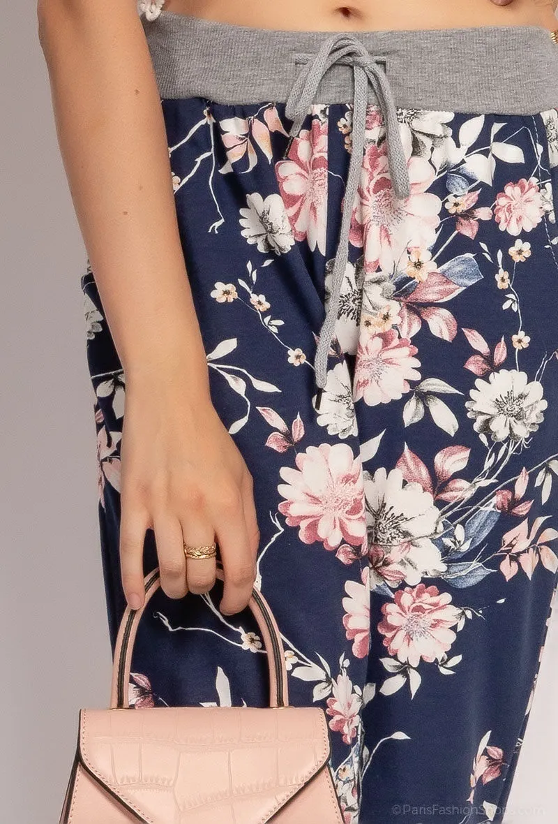 Flower print stretch pants